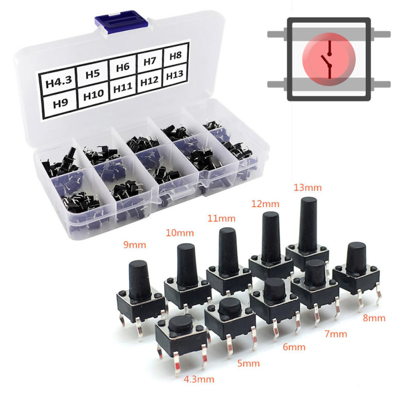 200pcs 6x6mm Tact Button Set