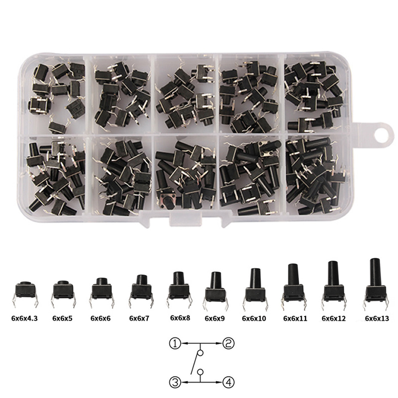 200pcs 6x6mm Tact Button Set