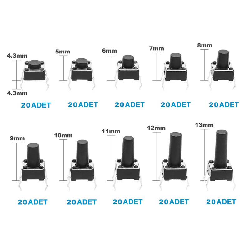 200pcs 6x6mm Tact Button Set