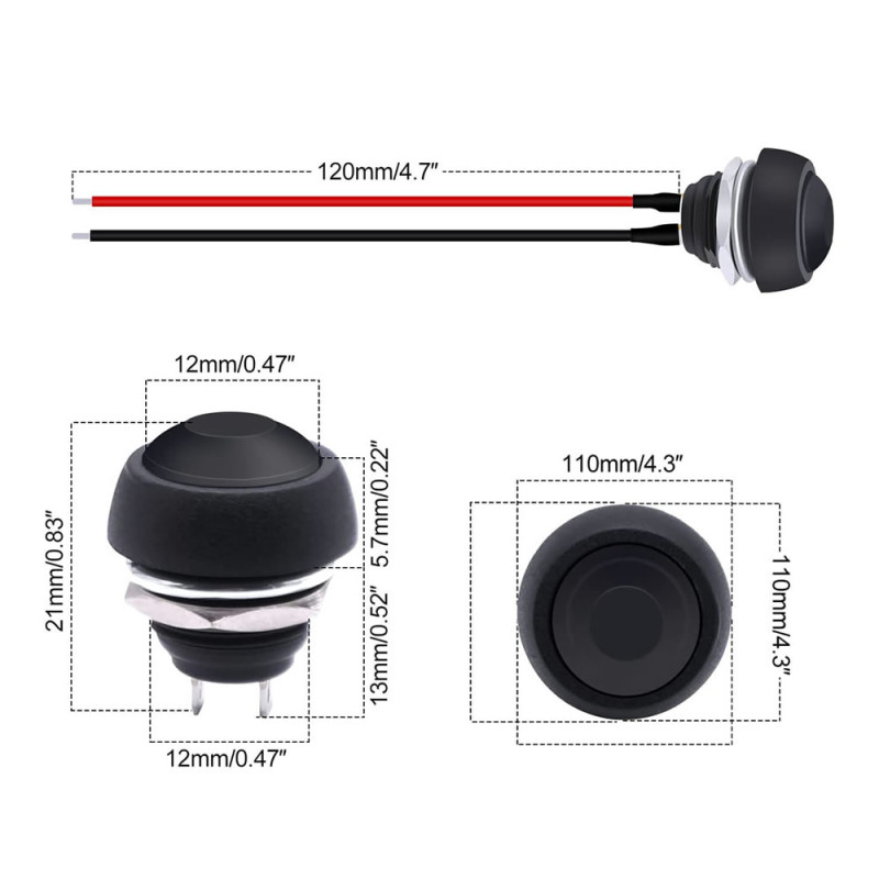 12mm PBS-33B Push Button with 20cm Cable