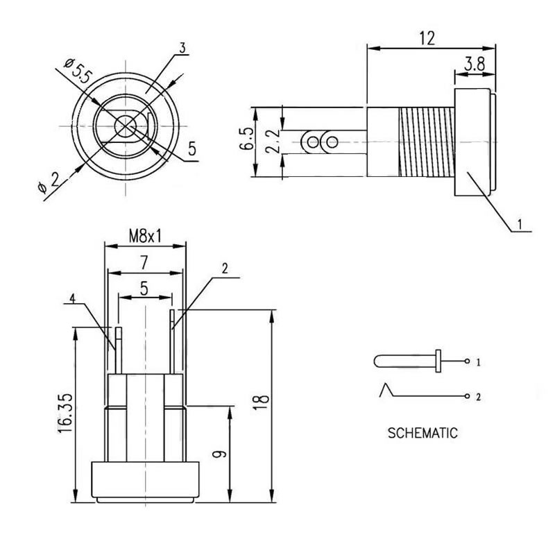 5.5mm x 2.1mm DC Power Soket ( İnce )