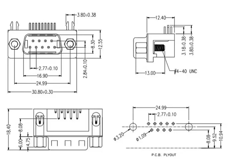 DB9 90 Degree Female Connection Connector