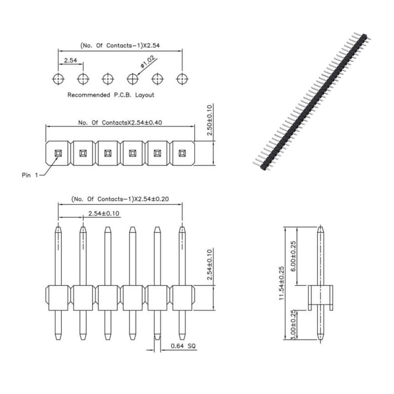 5 Pieces 1x40 Pin Male Header