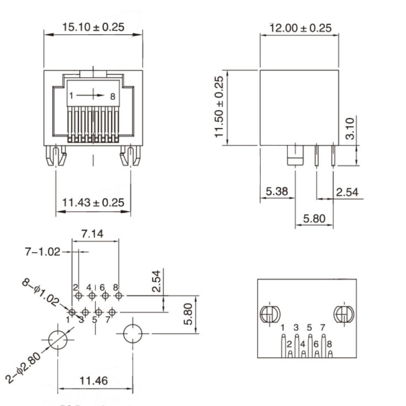 12mm Yellow RJ45 Socket