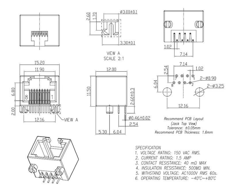 12mm Yellow RJ45 Socket