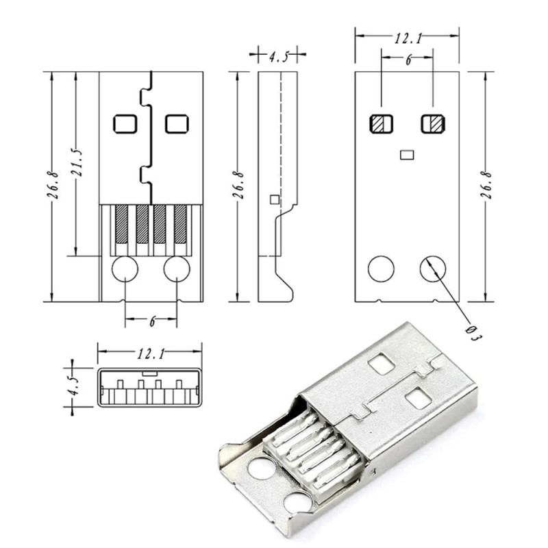 Usb Type A Male Socket with Housing