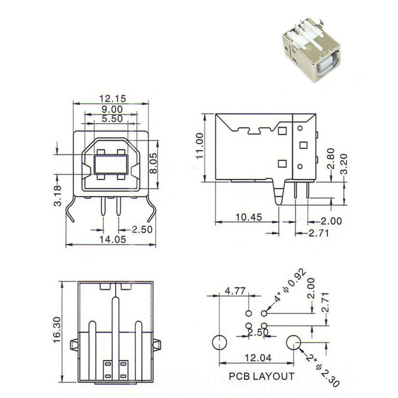 Usb Type B Female Socket