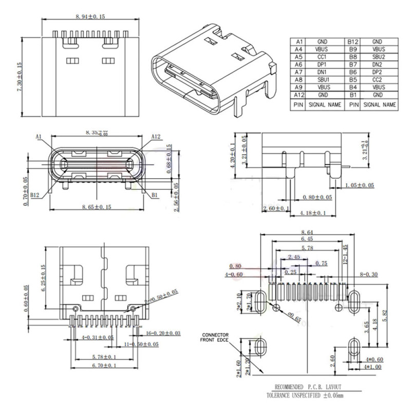 Type-C Usb Socket 16 Pin Smd