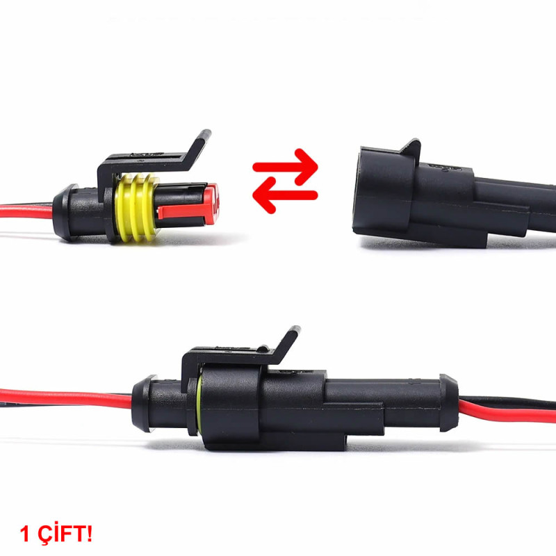 2 Pin Kablolu Su Geçirmez Konnektör Çift
