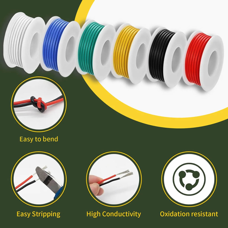 6 Color 28Awg 60 Meter Electrical Cable Set