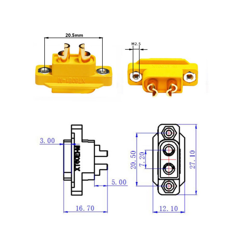 XT60 Mount Type Male Connector